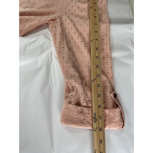 Women's Roz & Ali Top 1X Peach Eyelet Pullover 3/4 Sleeve Stretch Baby Doll - Picture 10 of 11